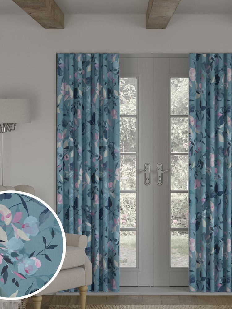 Blue Restore Floral Made to Measure Curtains - Image 1 of 9