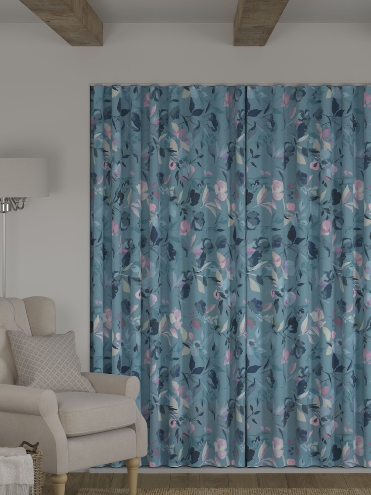Blue Restore Floral Made to Measure Curtains - Image 2 of 9