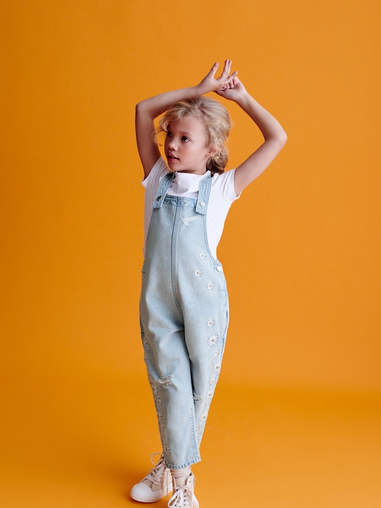 Light modra Denim - Daisy Vezene hlače z naprsnikom in naramnicami (3-16yrs) - Slika 1 iz 8