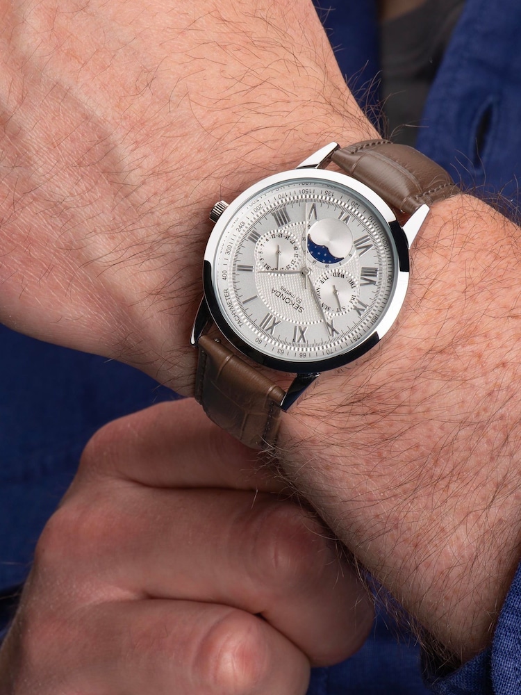 Sekonda Mens Armstrong Brown Leather Strap Moon Phase Watch - Image 1 of 6