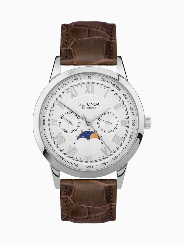 Sekonda Mens Armstrong Brown Leather Strap Moon Phase Watch - Image 2 of 6
