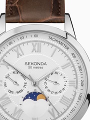 Sekonda Mens Armstrong Brown Leather Strap Moon Phase Watch - Image 5 of 6