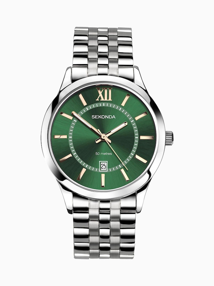 Sekonda Mens Green Classic Silver Stainless Steel Bracelet Watch - Image 1 of 6