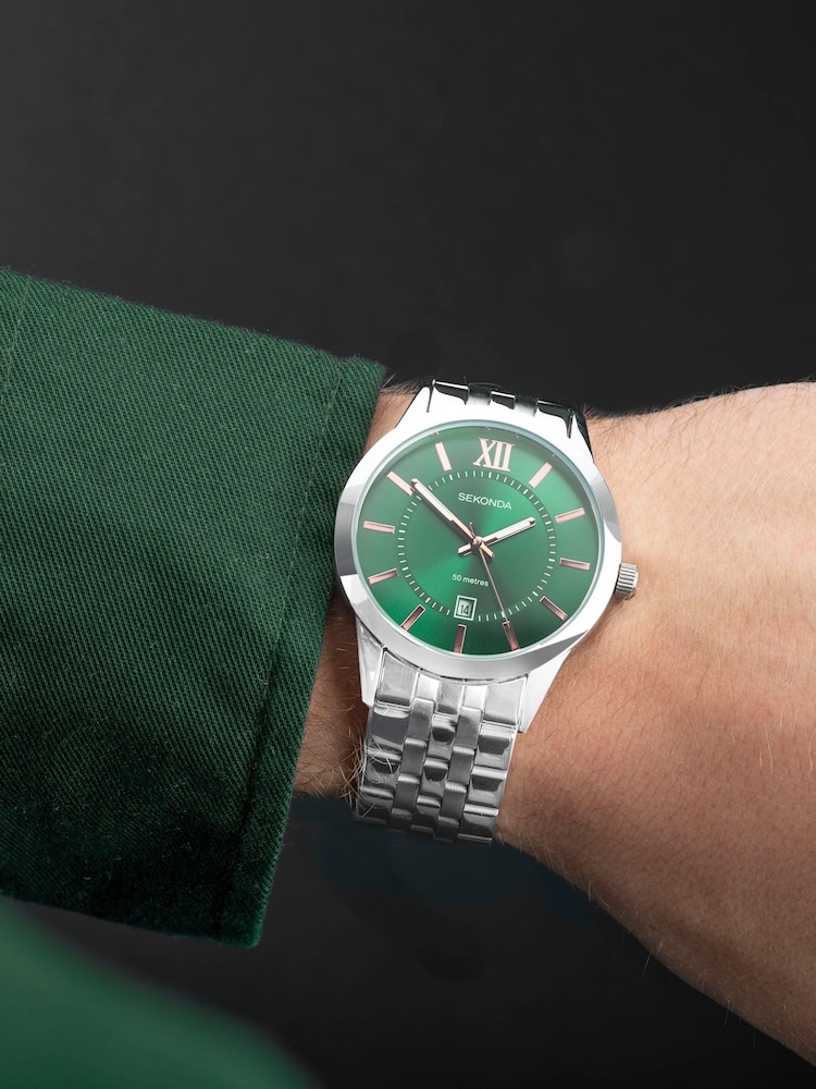 Sekonda Mens Green Classic Silver Stainless Steel Bracelet Watch - Image 6 of 6