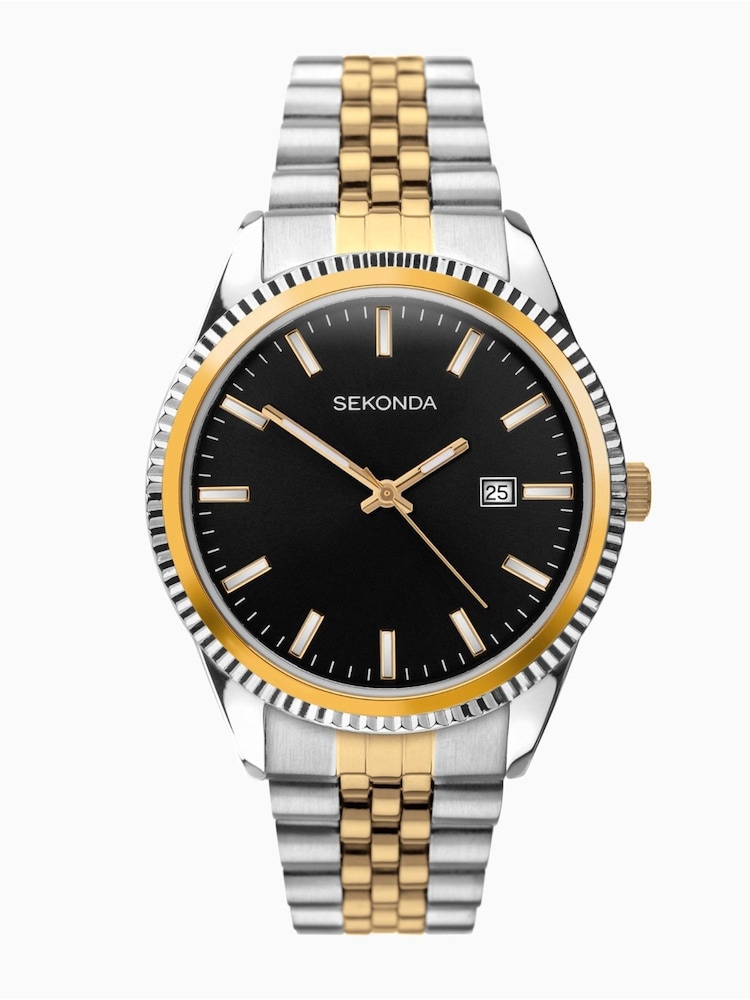 Sekonda Mens Two Tone Stainless Steel Bracelet Black Watch - Image 2 of 6
