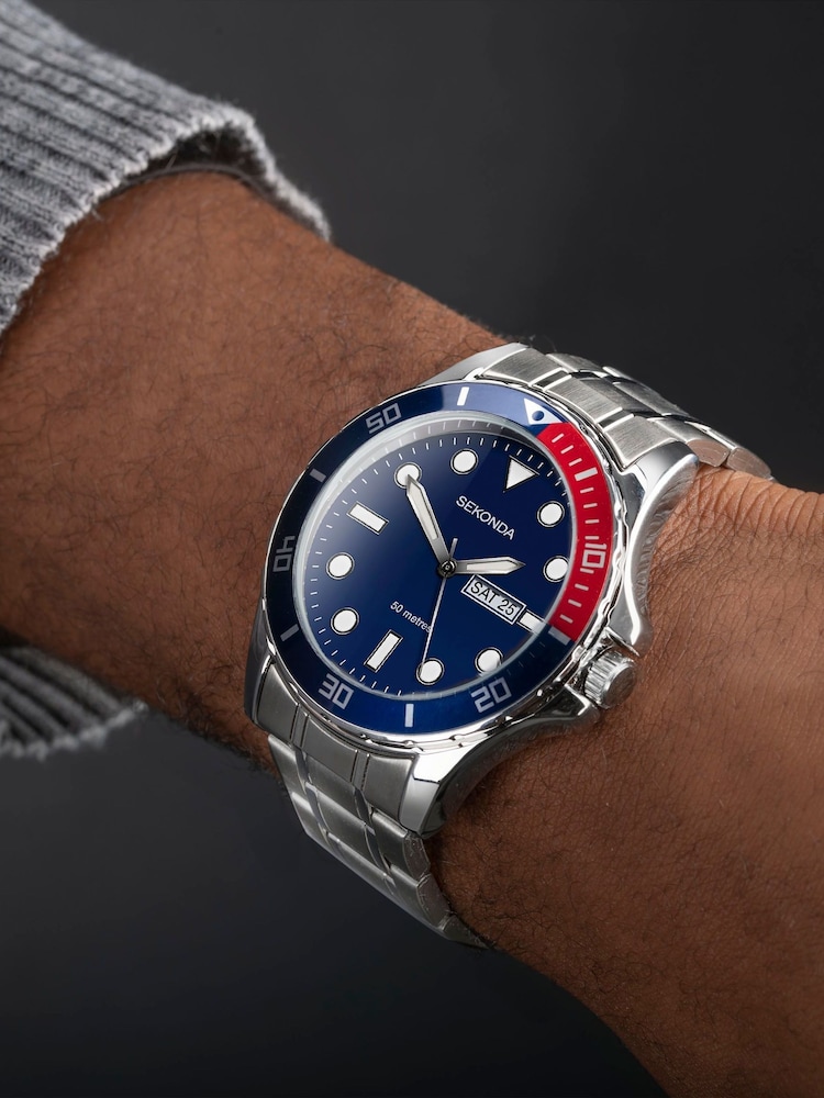 Sekonda Mens Tidal Silver Stainless Steel Bracelet with Blue Dial Watch - Image 1 of 6