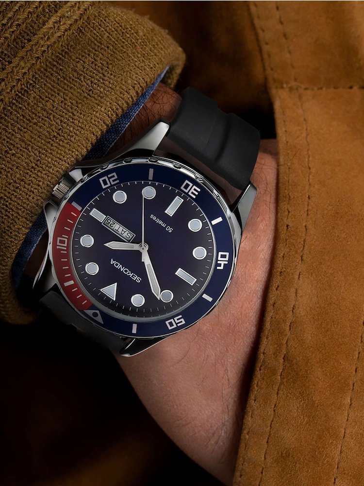 Sekonda Mens Tidal Black Rubber Strap with Blue Dial Watch - Image 1 of 6 Sekonda Mens Tidal Black Rubber Strap with Blue Dial Watch - Image 1 of 6