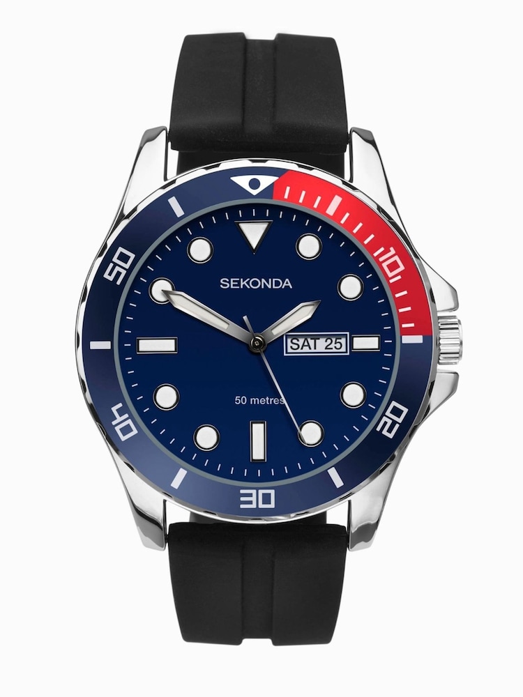 Sekonda Mens Tidal Black Rubber Strap with Blue Dial Watch - Image 2 of 6