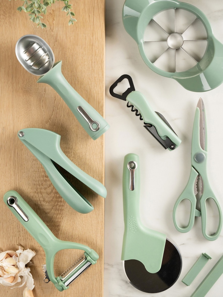 Fusion Green Set of 4 Can Opener, Multi Peeler, Pizza Cutter and Garlic Press - Image 1 of 1