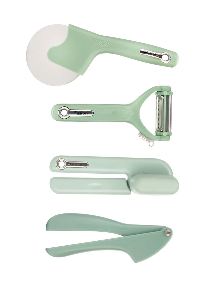 Fusion Green Set of 4 Can Opener, Multi Peeler, Pizza Cutter and Garlic Press - Image 2 of 4