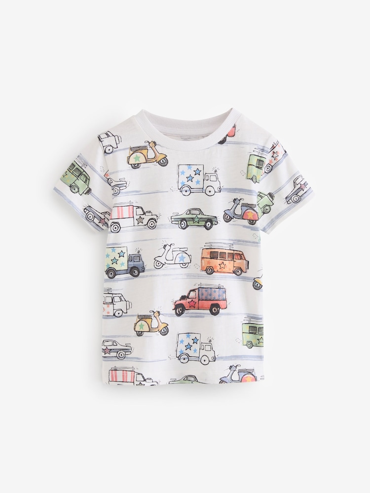 White Transport All-Over Print 100% Cotton Short Sleeve T-Shirt (3mths-7yrs) - Image 1 of 3
