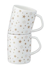 Denby White Porcelain Stars Set of 2 Small Mugs - Image 2 of 4