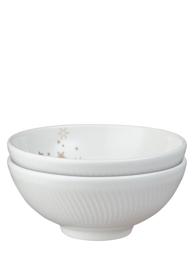 Denby White Porcelain Arc Stars Set of 2 Small Bowls - Image 1 of 4