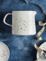 Denby White Porcelain Stars Sauce Jug - Image 1 of 4