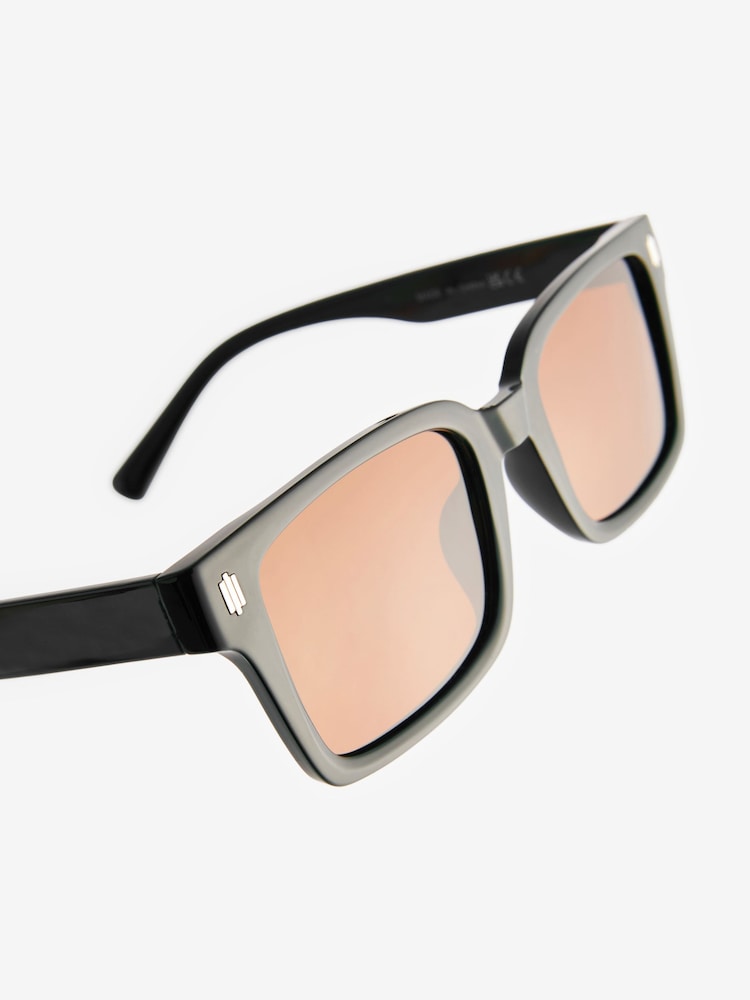 Noir et marron - Lunettes de soleil polarisées Wayfarer à logo N - Image 4 of 5