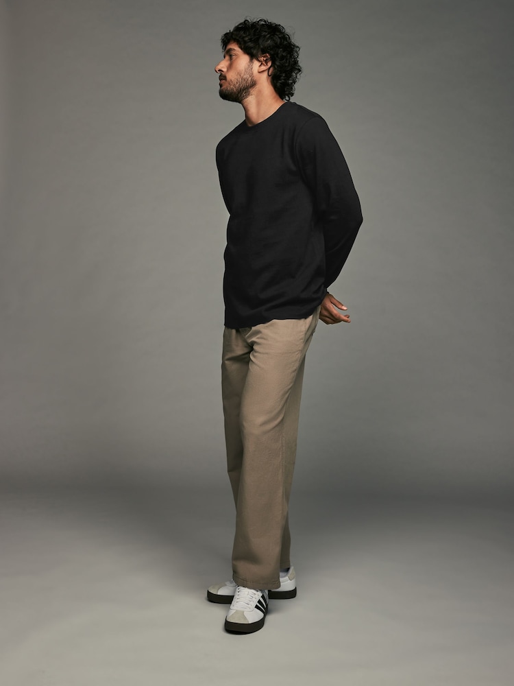 Noir - Ajustement régulier - Long Sleeve Heavyweight 100% Cotton T-Shirt - Image 2 of 7