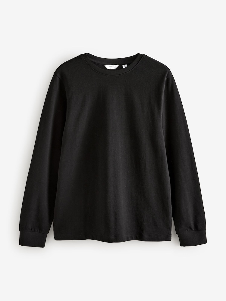 Noir - Ajustement régulier - Long Sleeve Heavyweight 100% Cotton T-Shirt - Image 5 of 7