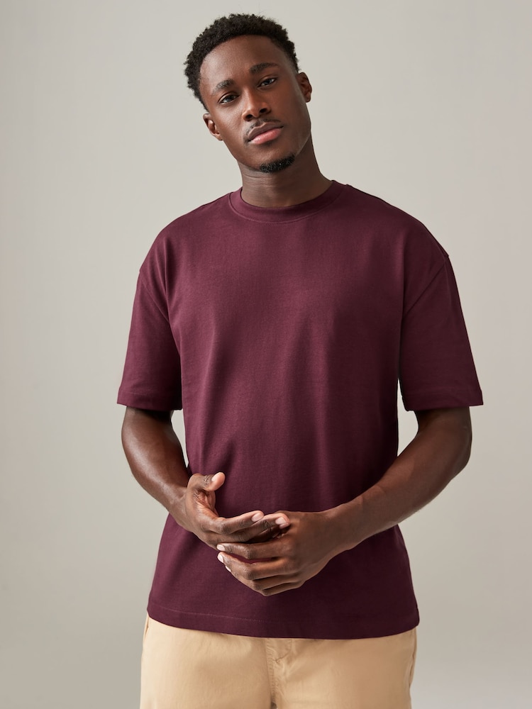 Burgundy Red Relaxed Fit 100% Cotton Heavyweight T-Shirt - Image 1 of 7