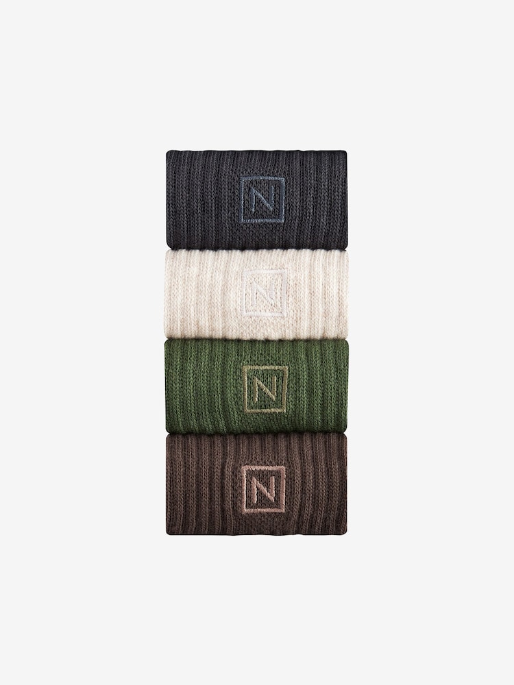 Khaki Green/Black 4 Pack Cushioned Sole Sport Socks - Image 1 of 6