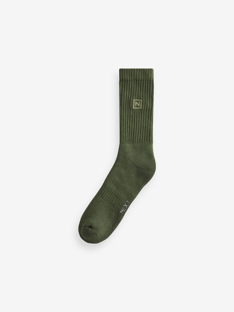 Khaki Green/Black 4 Pack Cushioned Sole Sport Socks - Image 5 of 6