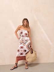 Red Paisley Bandeau Midi Dress - Image 1 of 8