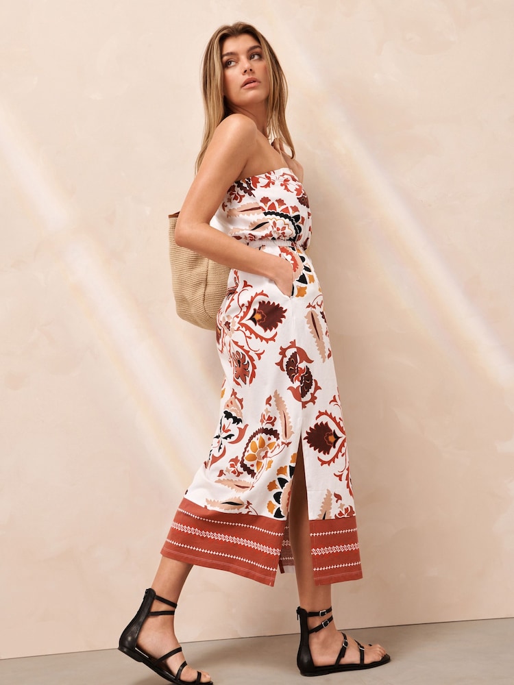 Red Paisley Bandeau Midi Dress - Image 2 of 8