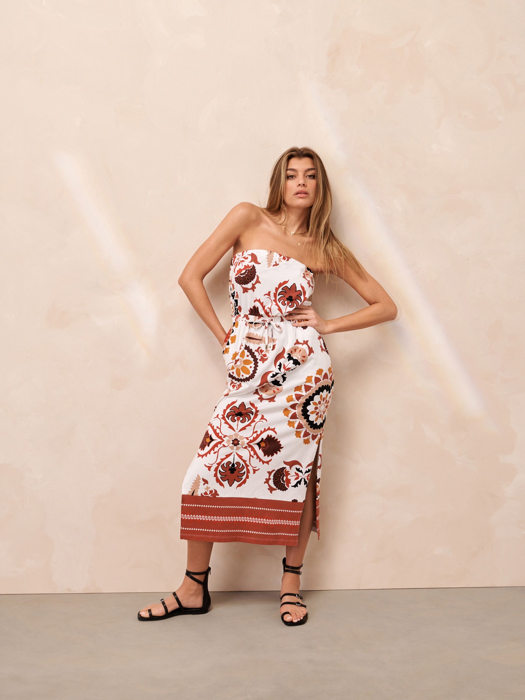 Buy Red Paisley Bandeau Midi Dress from Next Luxembourg