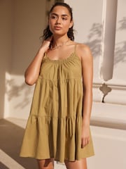 Black Mini Tiered Summer Cotton Dress - Image 1 of 6