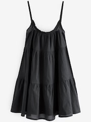 Black Mini Tiered Summer Cotton Dress - Image 5 of 6