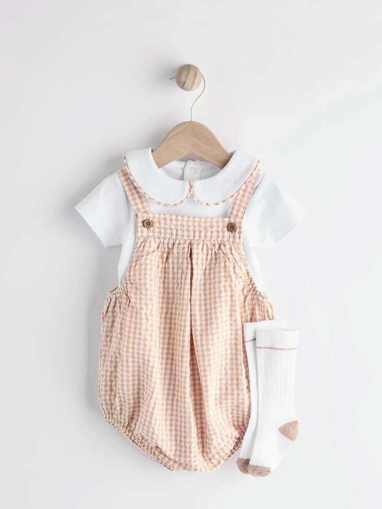 Neutral Gingham Woven Baby Bloomer Dungaree And Bodysuit Set (0mths-2yrs) - Image 1 of 13
