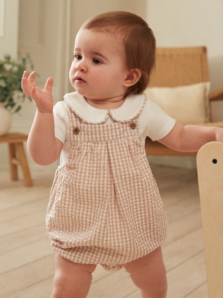 Neutral Gingham Woven Baby Bloomer Dungaree And Bodysuit Set (0mths-2yrs) - Image 2 of 13