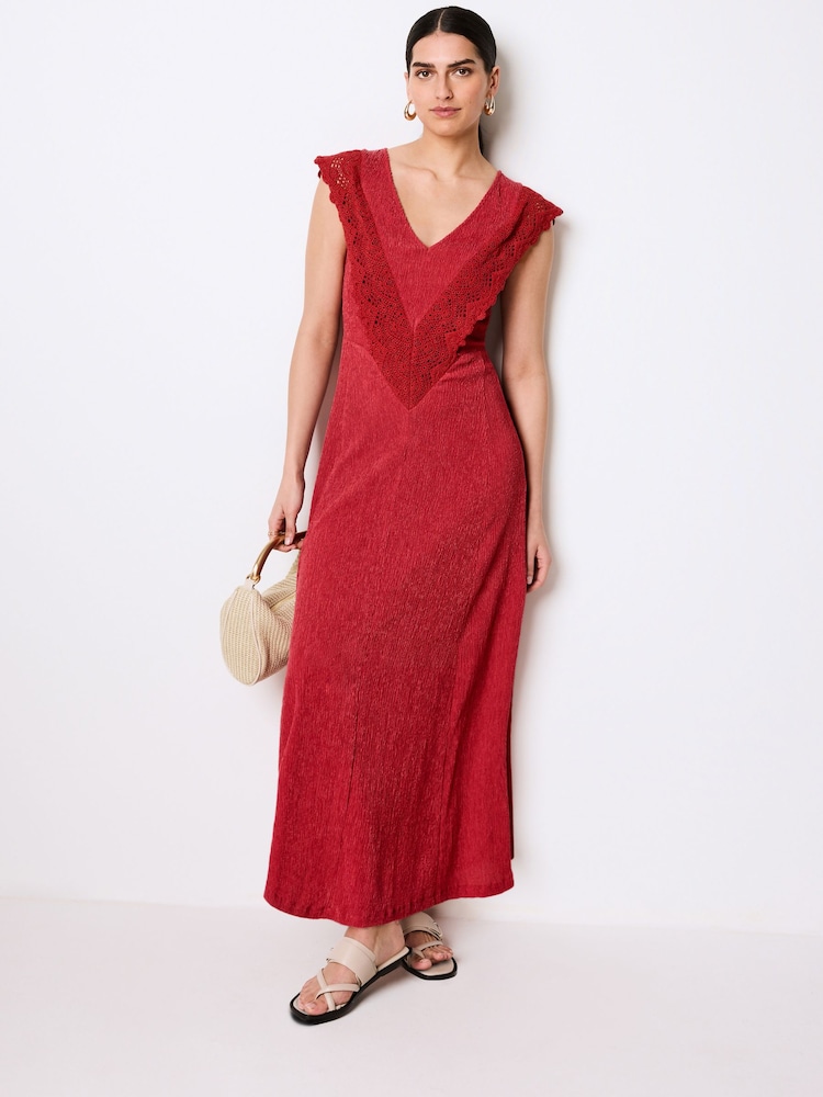 Rot - Midi-Häkelkleid mit V-Ausschnitt - Bild 1 von 6 Rot - Midi-Häkelkleid mit V-Ausschnitt - Bild 1 von 6
