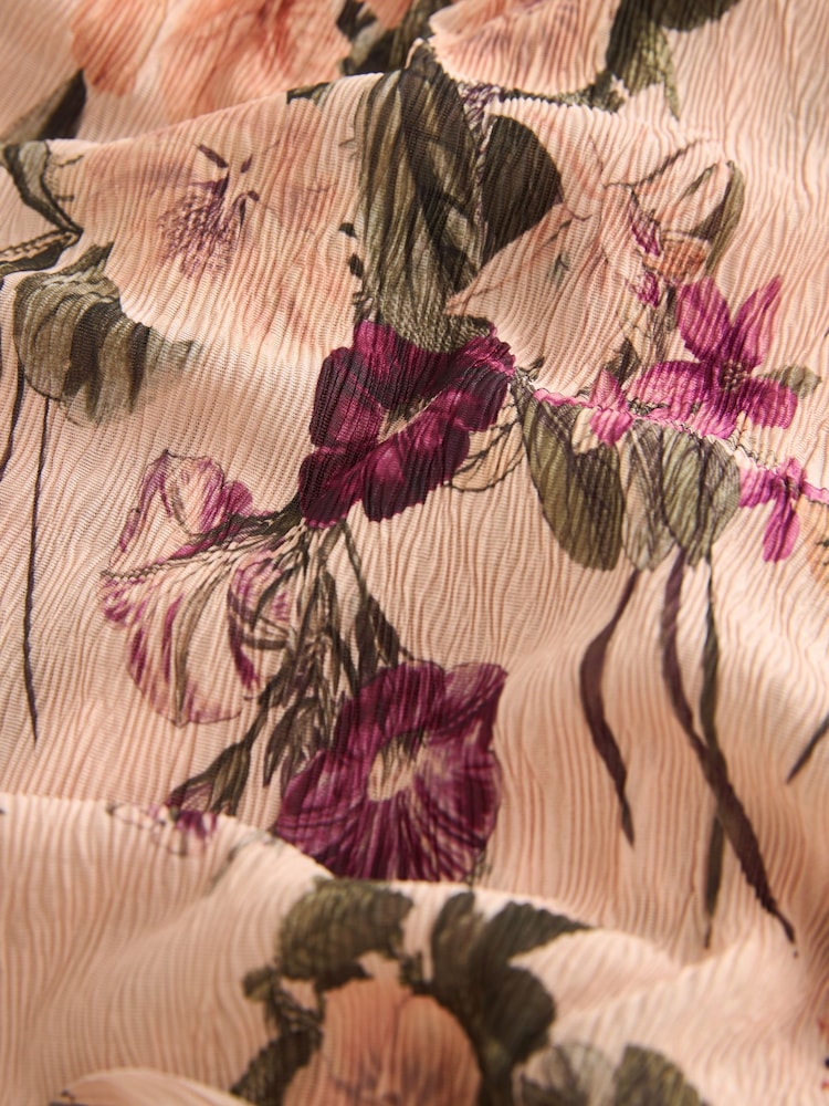 Blush Pink Floral Print Crinkle Mesh Maxi Skirt - Image 6 of 6