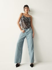 Black Sequin Scarf Cami Top - Image 2 of 7