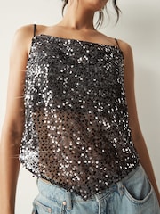 Black Sequin Scarf Cami Top - Image 5 of 7