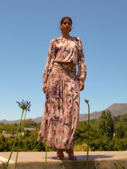 Blush Pink Floral Print Crinkle Mesh Bubblehem Blouse - Image 3 of 8