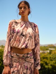 Blush Pink Floral Print Crinkle Mesh Bubblehem Blouse - Image 4 of 8