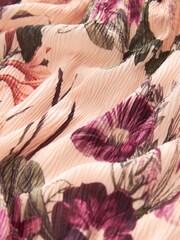 Blush Pink Floral Print Crinkle Mesh Bubblehem Blouse - Image 8 of 8