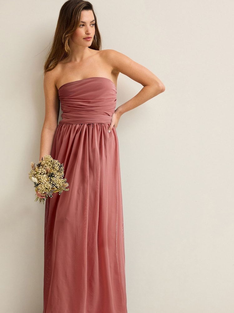 Rose rose - Robe longue de demoiselle d’honneur de mariage en maille Multiway - Image 3 of 10