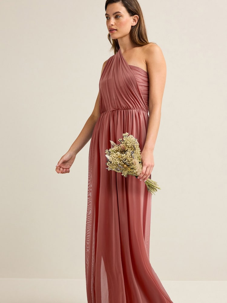 Rose rose - Robe longue de demoiselle d’honneur de mariage en maille Multiway - Image 5 of 10