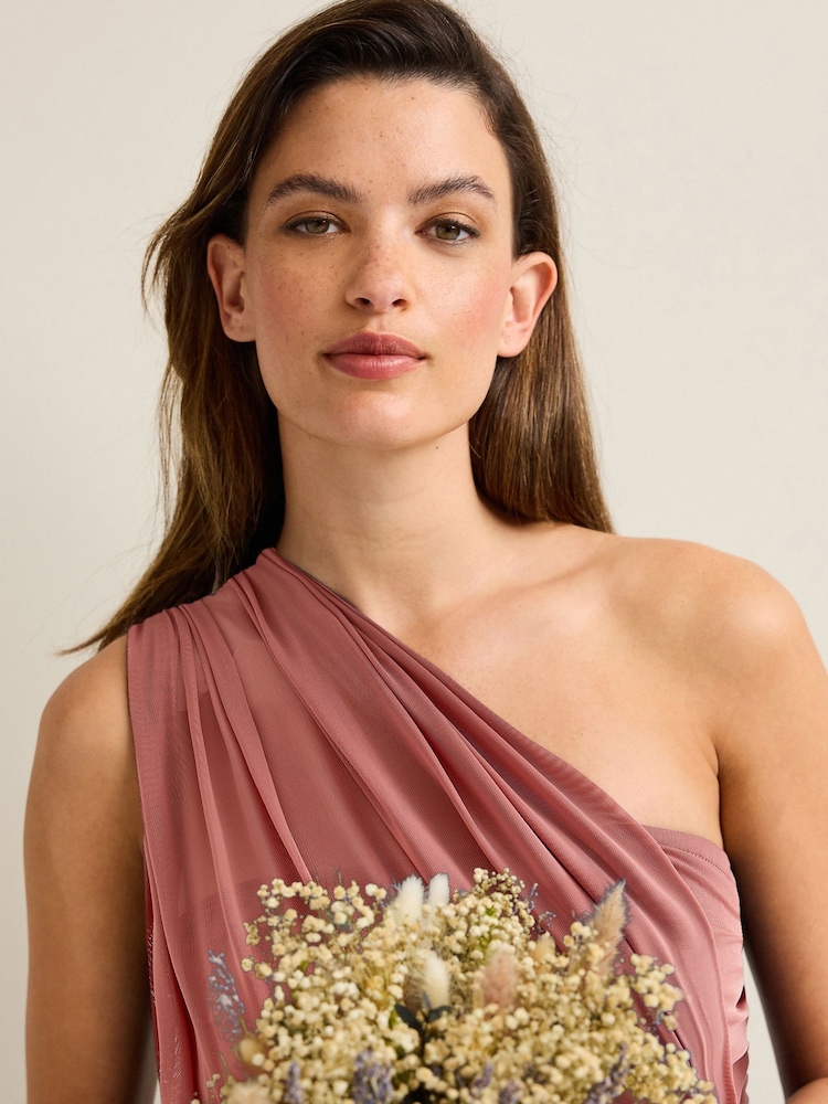 Rose rose - Robe longue de demoiselle d’honneur de mariage en maille Multiway - Image 7 of 10