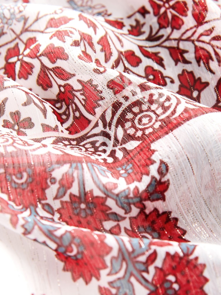Red and White Print Angel Sleeve Tiered Maxi Dress - Image 6 of 6