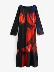 Black With Bright Abstract Floral Long Sleeve Column Maxi Dress - Image 5 of 6