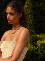 Cream Bandeau Textured Midi Dress - Image 4 of 6