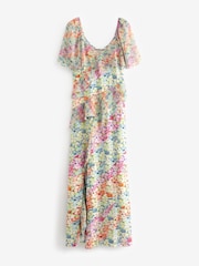 Multi Floral Print Square Neck Ruffle Midi Dress - Image 5 of 6
