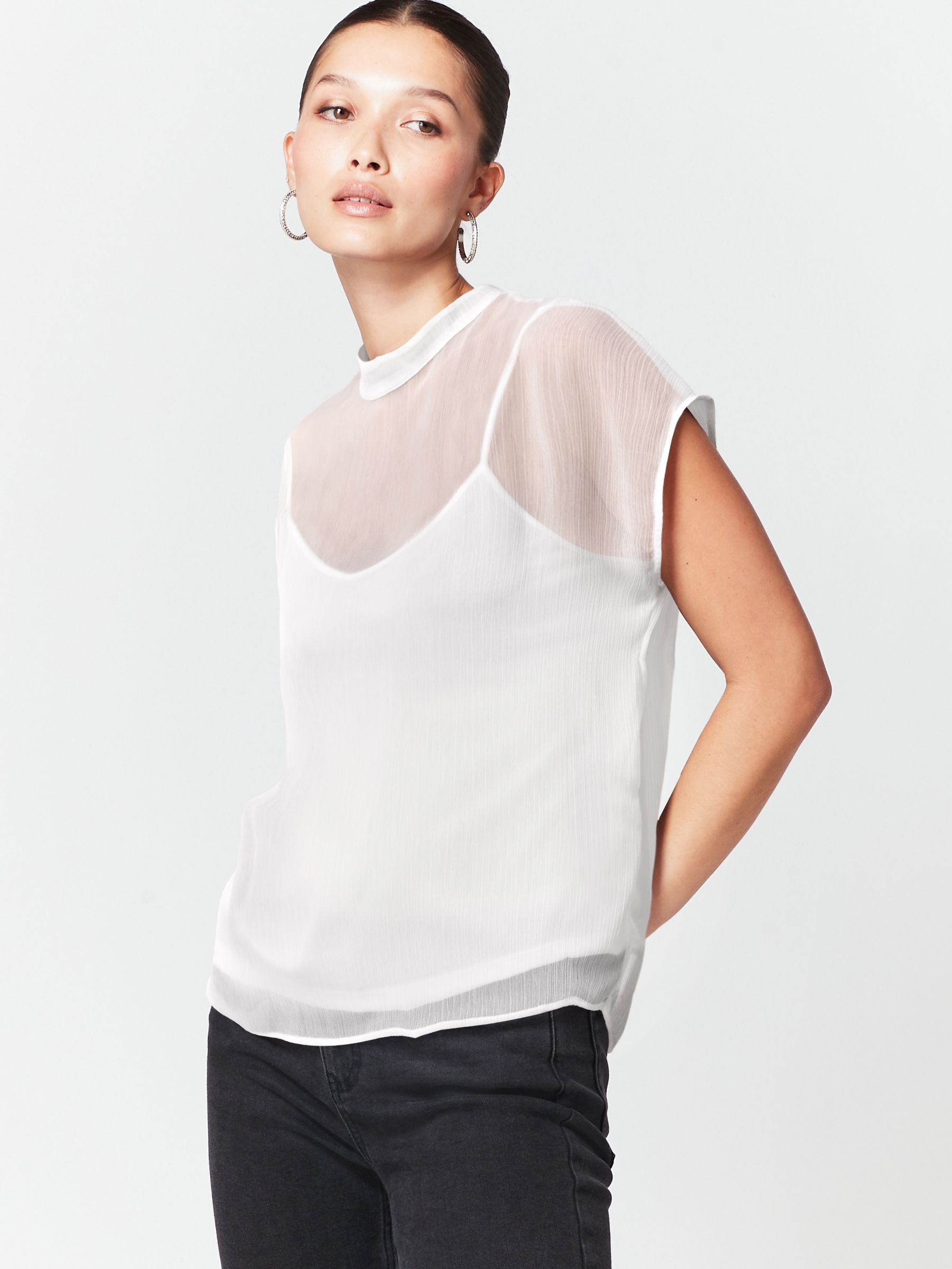 Buy White Sheer Layer Cap Sleeve Top from Next Luxembourg