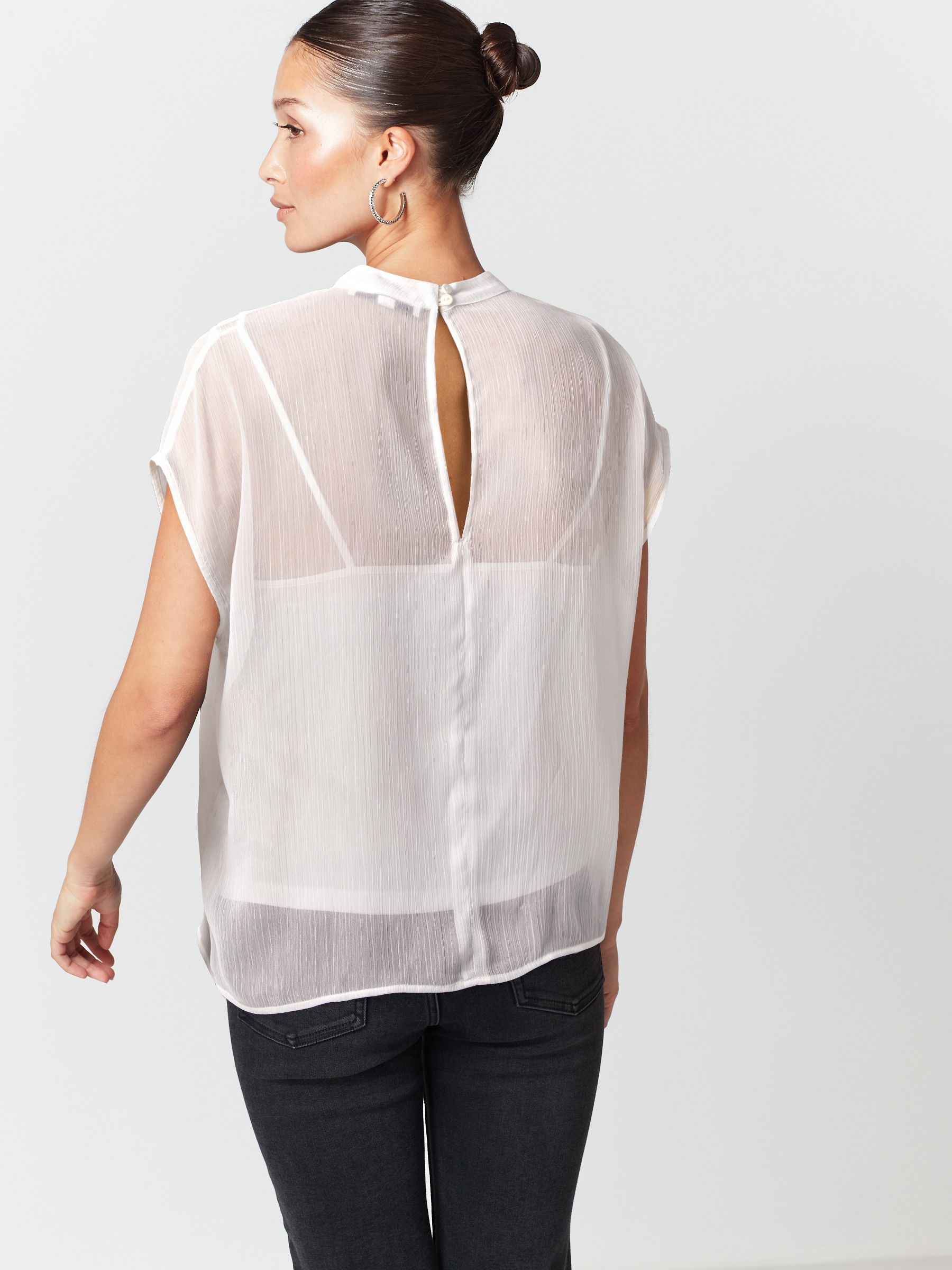 Sheer Mesh Short Sleeve Layering Top for Women Mock Neck