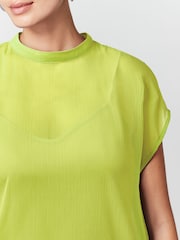 Lime Green Sheer Layer Cap Sleeve Top - Image 4 of 9