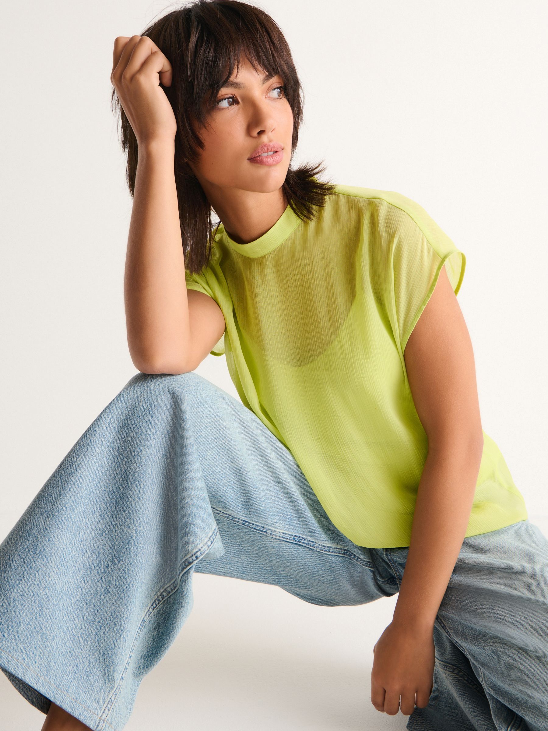 Lime green sheer top sales