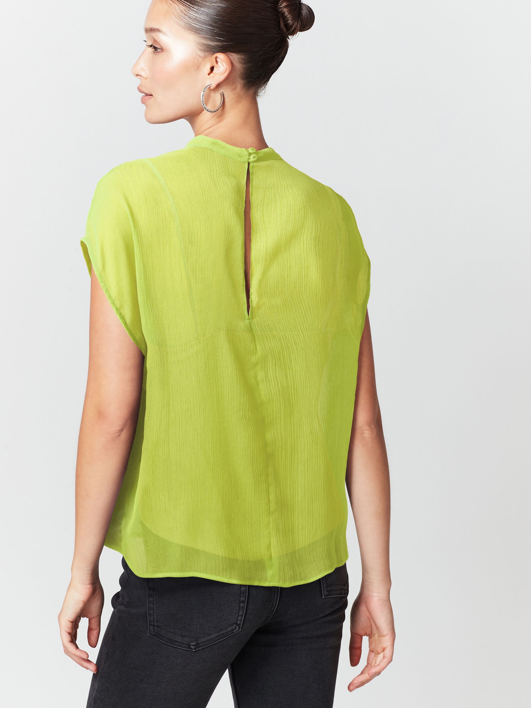 【U LAN】See-through layered button cap sleeve short sleeve Buy Lime Green Sheer Layer Cap Sleeve Top from Next Luxembourg